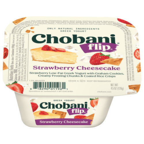 Chobani Yogurt, Greek, Low-Fat, Strawberry Cheesecake