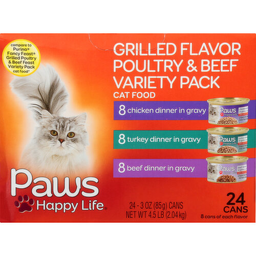 Paws Happy Life Cat Food, Grilled Flavor Poultry & Beef, Variety Pack