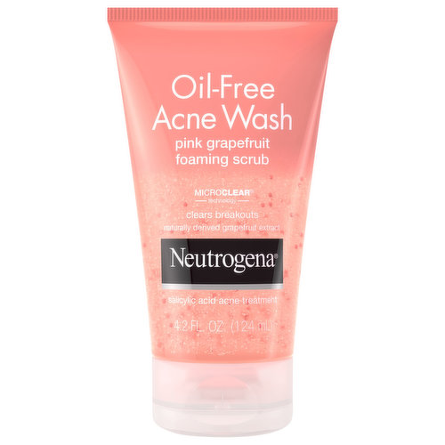 Neutrogena Acne Wash, Oil-Free, Foaming Scrub, Pink Grapefruit