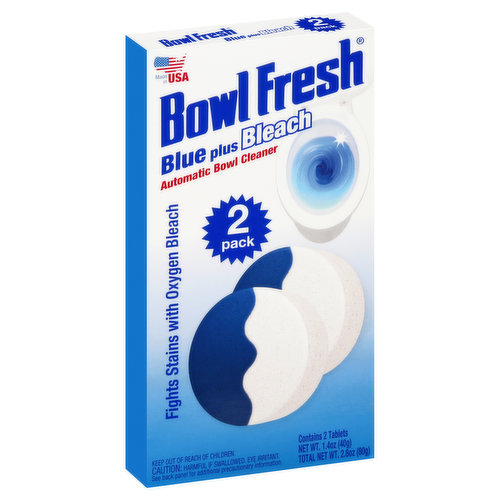 Bowl Fresh Bowl Cleaner, Automatic, Blue Plus Bleach, 2 Pack