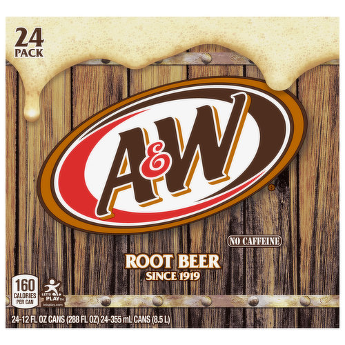 A&W Soda, No Caffeine, Root Beer, 24 Pack