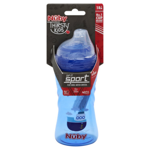 18m+. 360 ml. No.1 cup brand (based partly on Industry Data) worldwide. Sip it. Play hard. Tritan from eastman. No spill. 1. Perfect for thirsty kids on the go! 2. No-spill spout with Touch-Flo valve. 3. Designed for easy gripping. 4. Hygienic cover keeps spout clean. Food safe. Meets CPSC safety requirements. BPA free. Facebook: NubyUSA. Twitter: NubyUSA. www.nuby.com. DLCP: Deaf Children's Literacy Project. This purchase will help support Deaf Children's Literacy Project. Designed by Luv n' Care in the USA. Made in China.