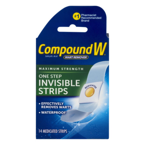 CompoundW Medicated Strips, Wart Remover, One Step, Invisible, Maximum Strength