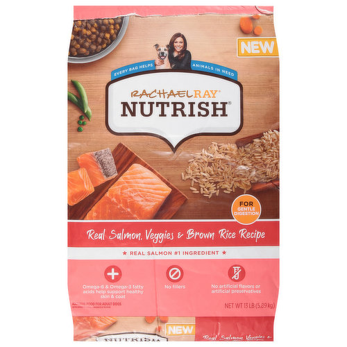 Rachael Ray Nutrish Food for Adult Dogs, Real Salmon, Veggies & Brown Rice Recipe