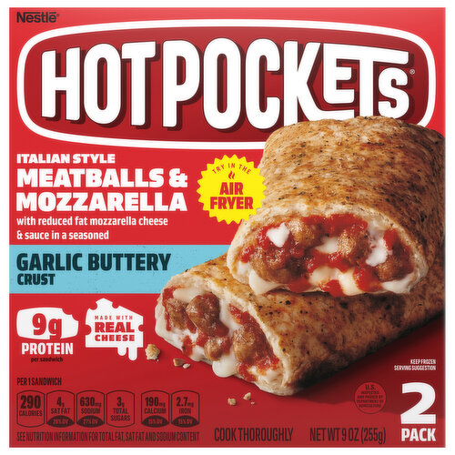 Hot Pockets Sandwiches, Garlic Buttery Crust, Italian Style Meatballs & Mozzarella, 2 Pack