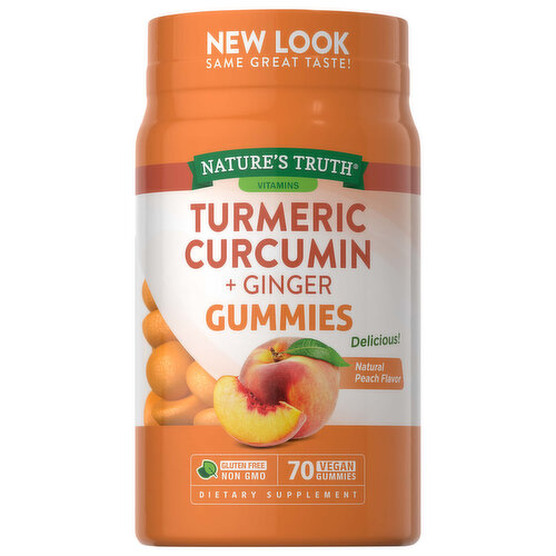 Nature's Truth Turmeric Curcumin + Ginger, Vegan Gummies, Natural Peach Flavor