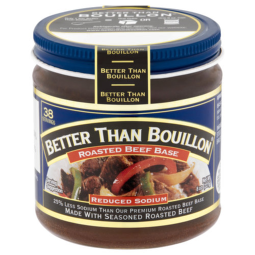 Better Than Bouillon blendable bases easily spoon right out of the jar and let you add as much, or as little, flavor as desired. From marinades, glazes and vegetables to soups, sides and slow cooker dishes, Better Than Bouillon Roasted Beef Reduced Sodium Base adds flavor to all your favorite dishes.