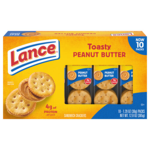 Lance Sandwich Crackers, Peanut Butter, Toasty, 10 Packs