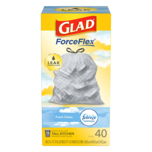 Glad Kitchen Bags, Tall, Drawstring, Fresh Clean, 13 Gallon