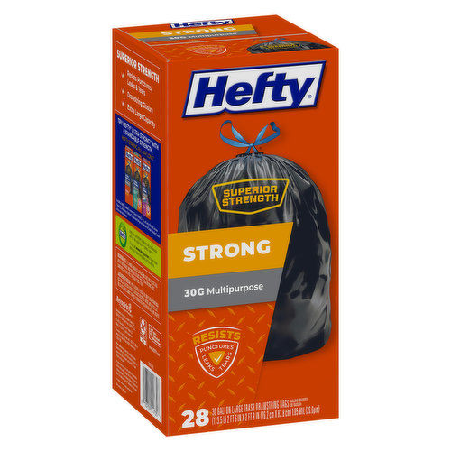 Hefty Trash Bags, Drawstring, White Pine Breeze, Large, 30 Gallon