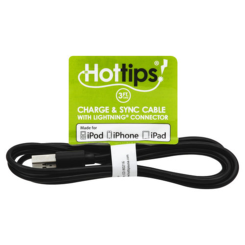 Hottips! Cable, Charge & Sync, 3 Feet Long