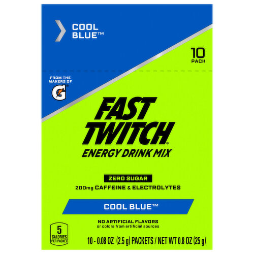 Fast Twitch Energy Drink, Zero Sugar, Cool Blue, 10 Pack