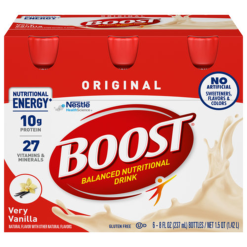 Nutritional energy (Boost original drink is designed to provide nutritional energy with 240 nutrient-rich calories and B-vitamins to help convert food to energy). Immune support: Discover key nutrients found in Boost nutritional drinks to help support the immune system. Boost Nutritional drinks help you get more out of life today and tomorrow with tailored nutrition to help meet your needs. Sealed for freshness. Suitable for lactose intolerance. Balanced nutritional drink to help you be your best!