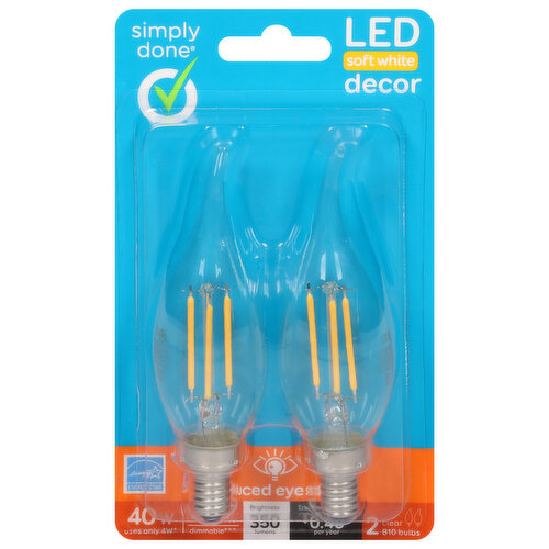 Simply Done Light Bulbs, LED, Soft White, Clear, Decor, 4 Watts