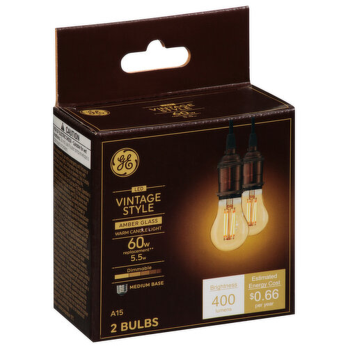 GE Light Bulbs, LED, Amber Glass, Warm Candle Light, 60 Watts