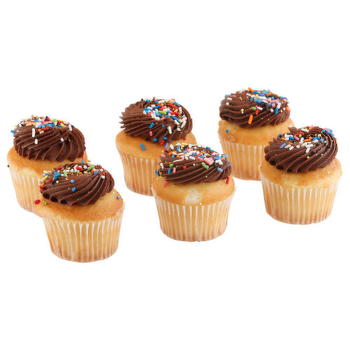 Fresh White Cupcakes With Chocolate Icing