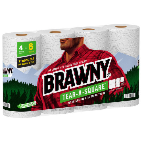 Brawny Tear-A-Square Paper Towels, Double Rolls - 8 rolls