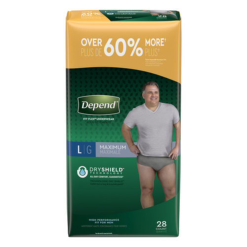 Depend FIT-FLEX Maximum Absorbency Incontinence Underwear For Men, Large,  34 Count 