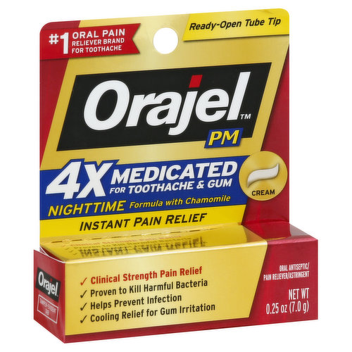 Orajel Toothache & Gum, Instant Pain Relief, Nighttime, Formula with Chamomile, Cream