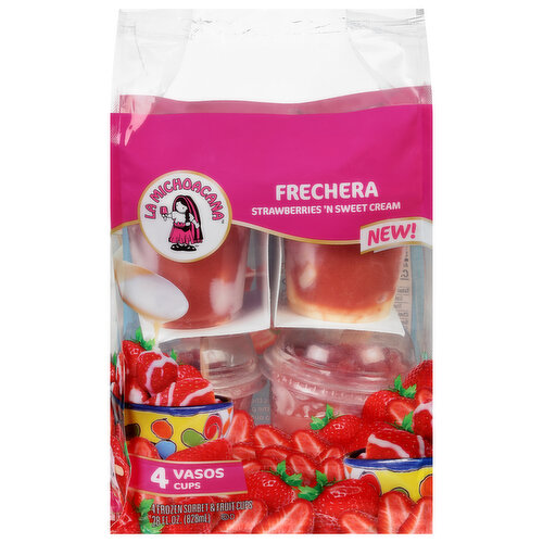 La Michoacana Frozen Sorbet & Fruit Cups, Strawberries 'N Sweet Cream