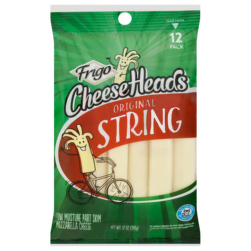 The best moments are stringalicious! Enjoy the creamy, smooth flavor of our String cheese anywhere, anytime! Fun to eat for the whole family. Milk from cows not treated with rBST (No significant difference has been shown between milk derived from rBST-treated and non-rBST-treated cows). Since 2005, Frigo Cheese Heads has donated $200,000 annually to Make-A-Wish because a wish-come-true changes the odds for kids fighting critical illnesses. Make-A-Wish - Learn more about Make-A-Wish by visiting wish.org.