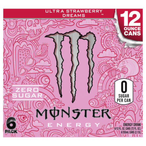 Monster Energy Drink, Zero Sugar, Ultra Strawberry Dreams, 6 Pack