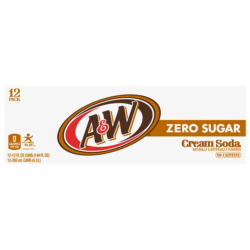A&W Cream Soda, Zero Sugar, 12 Pack