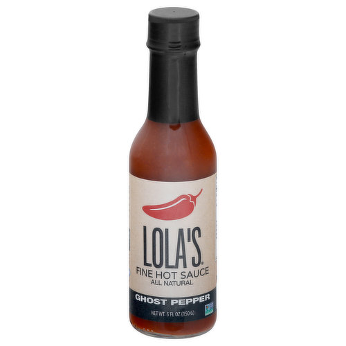 Gluten free. Vegan. Non GMO Project verified. nongmoproject.org. All natural. Lola's Signature Ghost Recipe: A blend of the freshest ghost peppers for a satisfying smoky flavor with a medium burn. Try this on anything! A truly unique hot sauce for everyone. lolasfinehotsauce.com. Facebook. YouTube. Instagram. Snapchat. Twitter. (hashtag)justaddlolas. (hashtag)flavorfirst. Find out more about our generational family recipes: (at)lolasfinehotsauce. Made in USA.