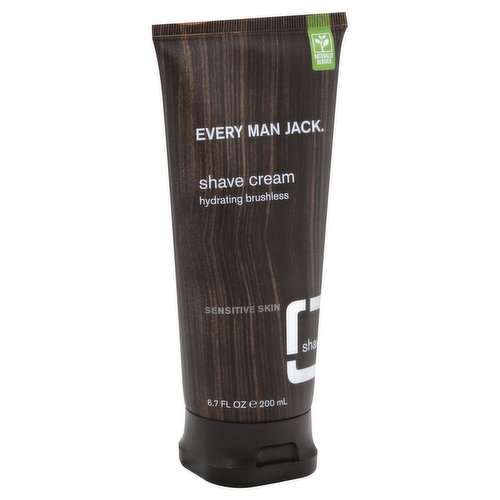 Every Man Jack Shave Cream, Hydrating Brushless, Sensitive Skin