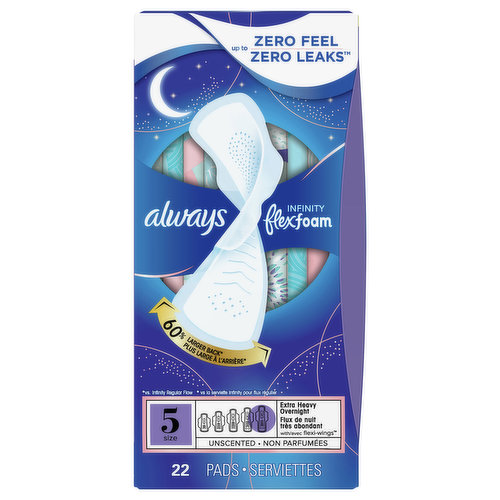 Always Pads, with Flexi-Wings, Extra Heavy Overnight, Unscented, Size 5 -  Brookshire's