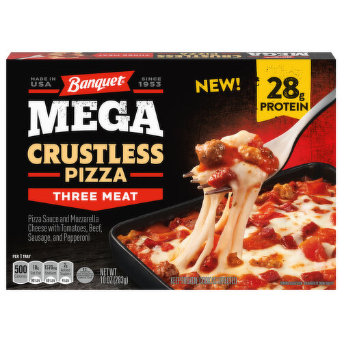 Banquet Pizza, Crustless, Three Meat, Mega