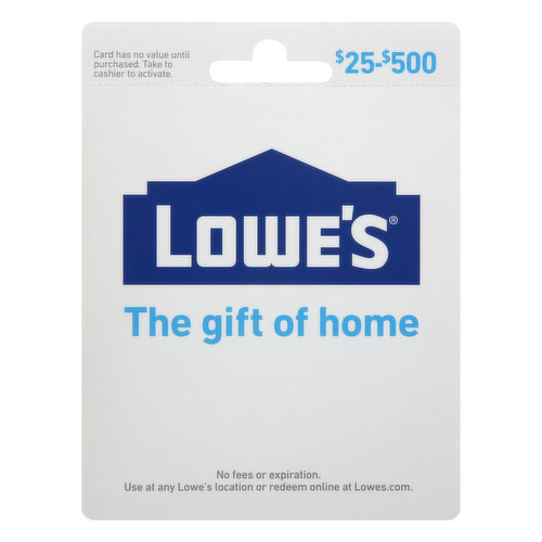 Lowes Gift Card, Lowe's, $25-$500