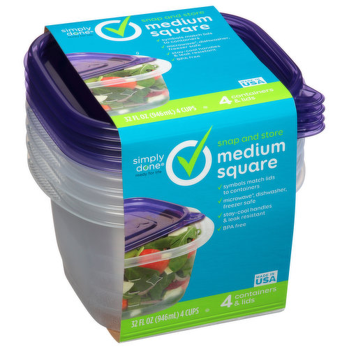 Simply Done Containers & Lids, Medium Square, 32 Ounces