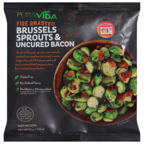 PuraVida Brussels Sprouts & Uncured Bacon, Fire Roasted