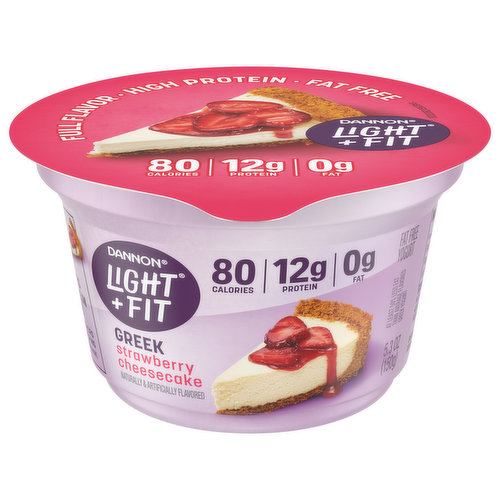Give your taste buds a reason to rejoice with Dannon Light + Fit Strawberry Cheesecake Greek Nonfat Yogurt. Our Greek nonfat yogurt comes in single-serve cups, so you can live your life uninterrupted and enjoy them on the go. And with 80 calories and 12g of protein per 5.3 oz serving, it’s a delicious, convenient option that helps you stick to a healthy routine.
At Light + Fit, we believe that healthy living feels lighter when defined by what’s right for you. We commit to opening the door to a world of health where you are free to be who you are. With our wide selection of yogurts and protein smoothies, we make it easier to define healthy living with joyfully, fulfilling foods and experiences that are in tune with your unique body needs. Light + Fit nonfat yogurt and nonfat yogurt drinks are not only delicious, but also fit nicely into your wellness routine. Add Some Light to your day with Light + Fit!