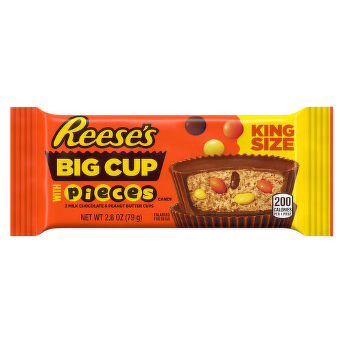 Reese's Milk Chocolate & Peanut Butter Cups, With Pieces Candy, Big Cup, King Size