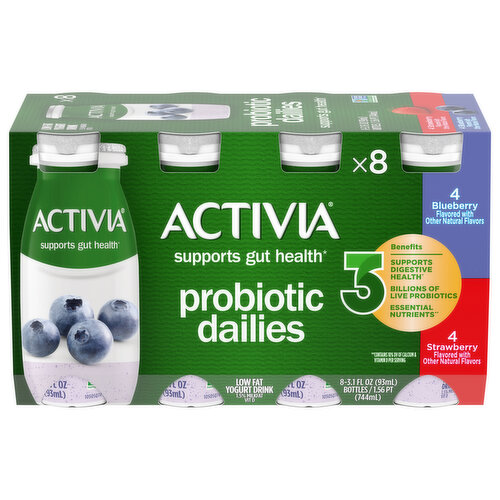 Activia Yogurt Drink, Lowfat, Strawberry, Blueberry, 8 Pack