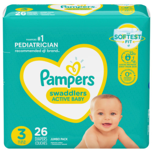 Pampers Diapers, Active Baby, 3 (16-28 lb), Jumbo Pack