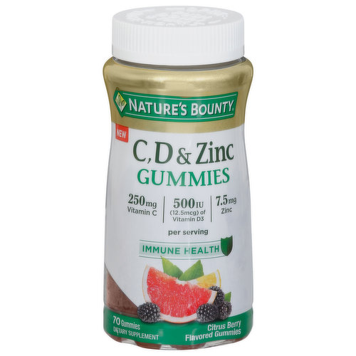 Nature's Bounty Vitamins C, D & Zinc, Immune Health, Gummies, Citrus Berry Flavored