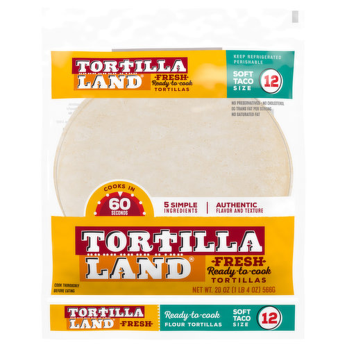 Tortilla Land Flour Tortillas, Fresh, Ready to Cook, Soft Taco Size