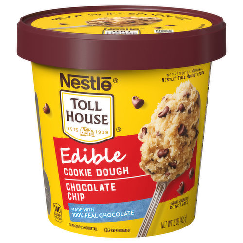 Inspired by the Original Nestle Toll House Recipe. Est 1939. Enjoy by the spoonful! Inspired by the Original Nestle Toll House Recipe, our edible cookie dough is made with ingredients you use in your mixing bowl at home, but it's safe to eat right from the tub. Go ahead, dig in! Ingredients you can trust. Nestle Cocoa Plan: Responsibly sourced cocoa through the Nestle Cocoa Plan nestlecocoaplan.com.