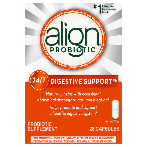 Good bacteria are essential for many bodily functions, including healthy digestion. However, common issues such as diet, travel and stress can disrupt the natural balance of bacteria in your digestive system. Align is a daily probiotic supplement that fortifies your gut with good bacteria to help you maintain digestive balance.* Align contains the probiotic strain Bifidobacterium 35624 and is the #1 doctor and gastroenterologist recommended probiotic brand.‡ *THESE STATEMENTS HAVE NOT BEEN EVALUATED BY THE FOOD AND DRUG ADMINISTRATION. THIS PRODUCT IS NOT INTENDED TO DIAGNOSE, TREAT, CURE, OR PREVENT ANY DISEASE.‡Among Doctors who recommended a brand of probiotic in a ProVoice 2019 survey. ‡Among Gastroenterologists who recommended a brand of probiotic in a ProVoice 2008-2019 survey.