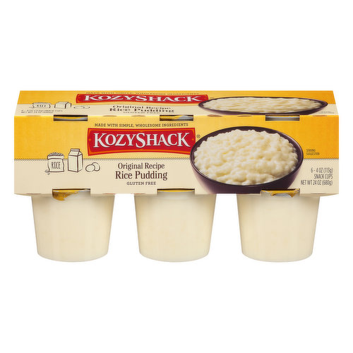 Gluten free. Made with simple, wholesome ingredients. At Kozy Shack, we believe that simple ingredients make for better-tasting pudding and desserts. That is why our 45-year-old recipes use the same wholesome, quality ingredients that you would use in your own kitchen. Simple ingredients. Delicious pudding. Real. kozyshack.com. Facebook. Like us on Facebook! www.Facebook.com/kozyshack.  We'd love to hear from you. Call us toll-free at 1-855-716-1555. Please have the manufacturing code and the use by date printed on the cup. At Kozy Shack, we believe that simple ingredients make for better-tasting pudding and desserts. Since 1967, our recipes have used the same wholesome, quality ingredients that you would use in your own kitchen.
Simple ingredients. Delicious pudding.