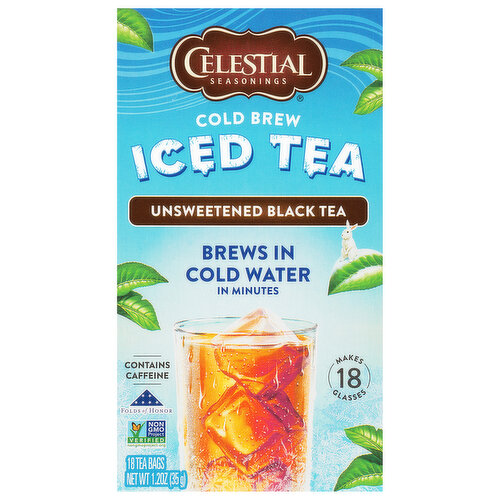 Celestial Seasonings Iced Tea, Unsweetened Black, Cold Brew, Bags