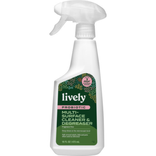 Lively Multi-Surface Cleaner, Degreaser, Everyday, Fragrance Free, Safe around kids and pets when used as directed, Biodegradable and pH-neutral, Made in the USA
