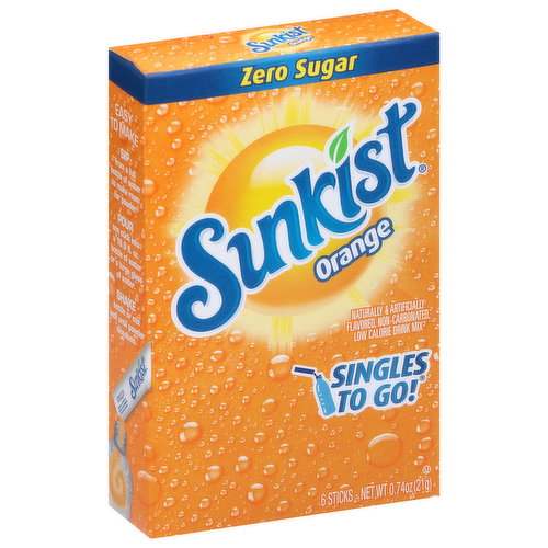 Contains caffeine. Now you can take the great taste of Sunkist Orange anywhere you go. With 6 sticks in each box, you can enjoy a quick and delicious drink in your car, during work, or wherever you go.