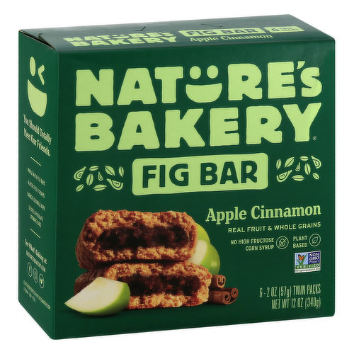 Natures Bakery Fig Bar, Apple Cinnamon, 6 Twin Packs