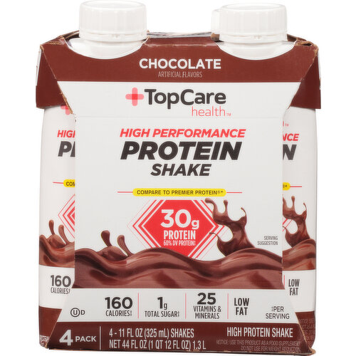 TopCare Protein Shake, High Performance, Chocolate, 4 Pack