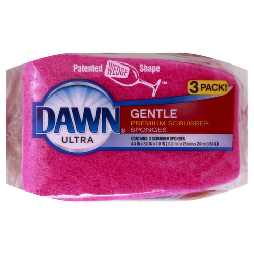 Dawn Scrubber Sponges, Premium, Gentle, 3 Pack