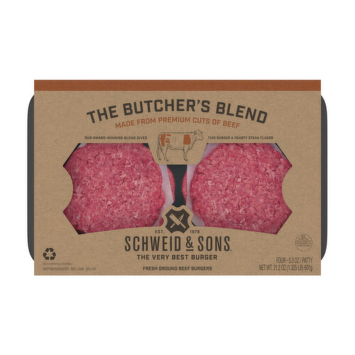 Schweid & Sons Beef Burgers, Fresh Ground, Butcher's Blend